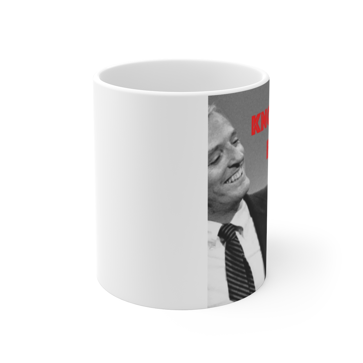 Black and White Portrait Mug | 11oz Ceramic Coffee Cup | Know Your Enemy Podcast - alternate angle 1, merchandise