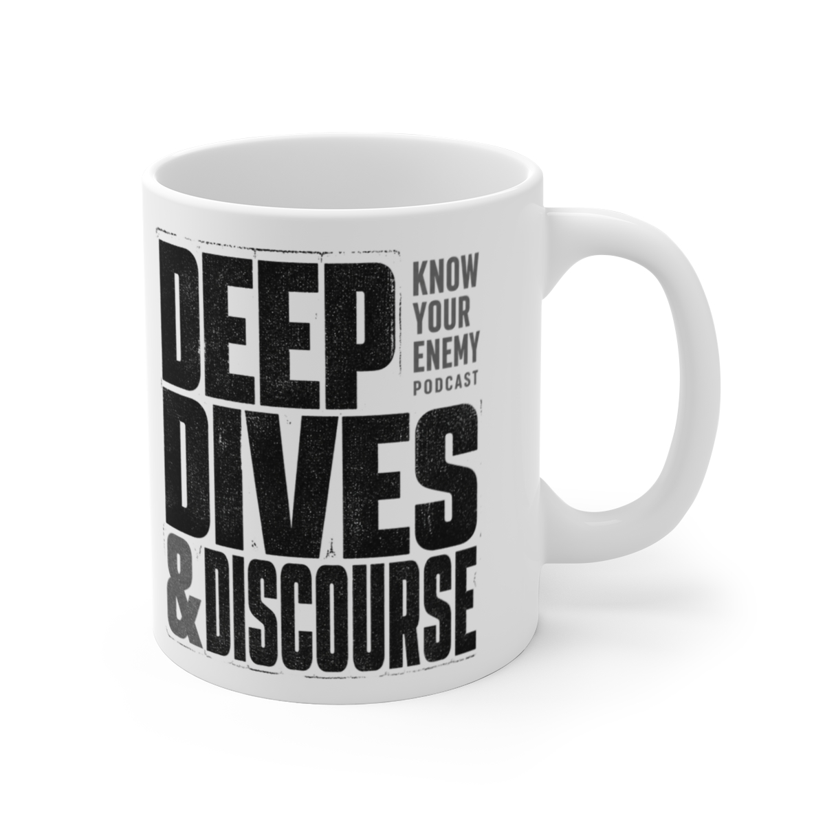 Know Your Enemy "Deep Dives & Discourse" White Mug